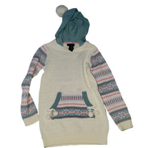 Cream sweater with blue, pink hooded NEW large